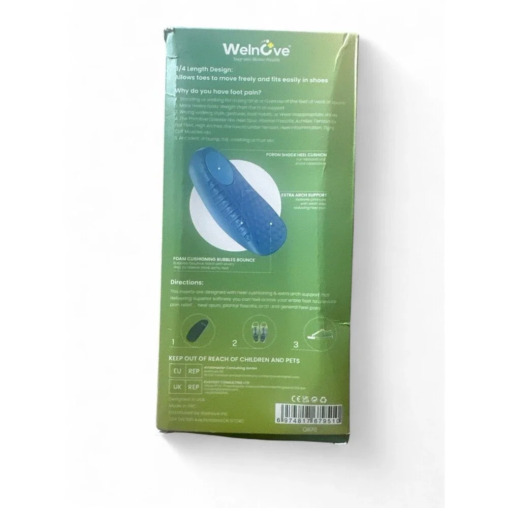 Welnove Pain Relief Heel & Arch Orthotic Inserts  Plantar Fasciitis Women's 6-10